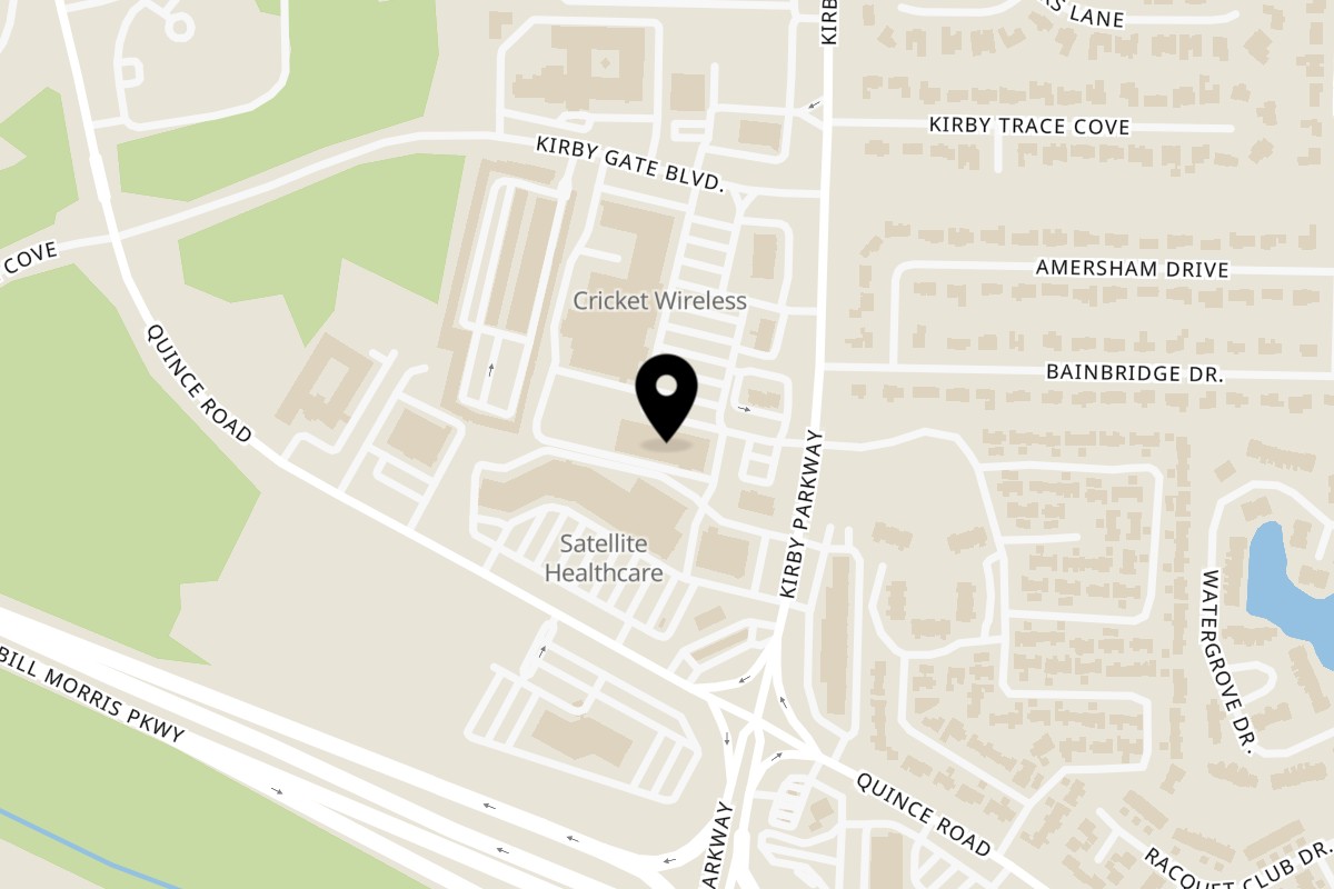 Map showing the location of PizzaMe! on 2857 Kirby Rd Unit 117 in Memphis